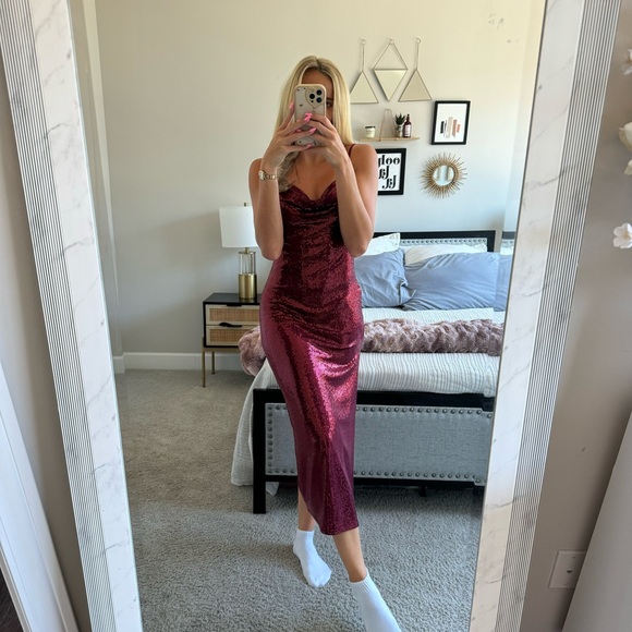 Bebe Red Sequin Disco Dot Maxi Dress - Picture 2 of 12